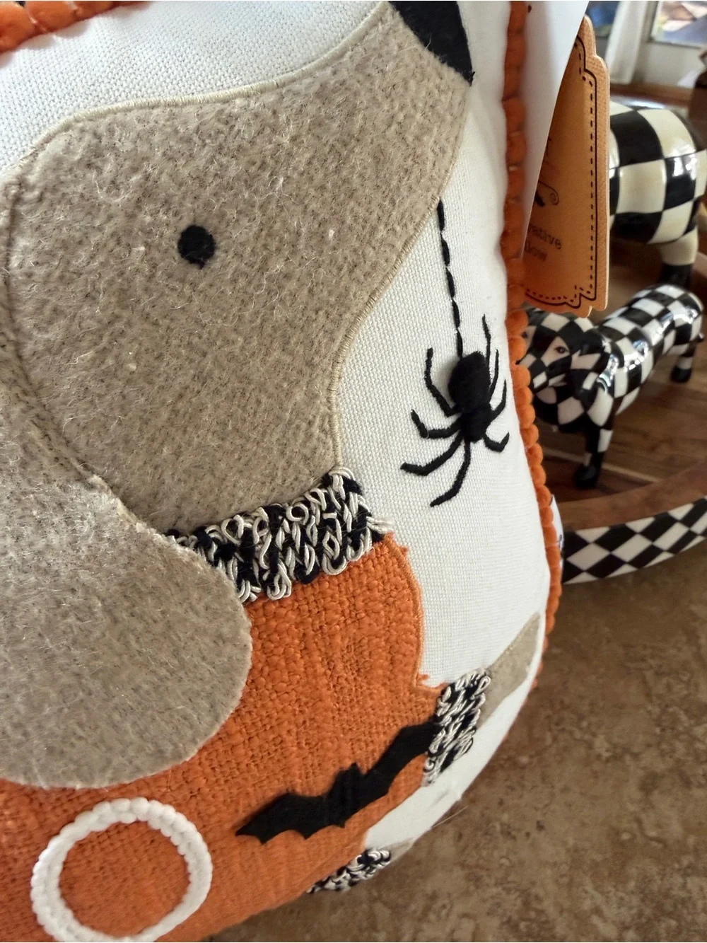 Dachshund Halloween decorative pillow with 3-D designs Spider Bats